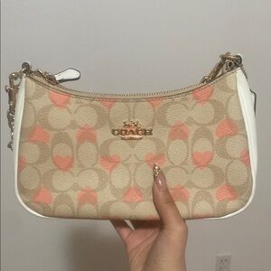 Coach Pink Heart Signature Canvas Mini Shoulder Bag
